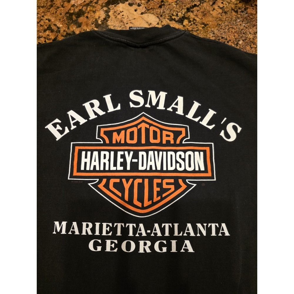 Vintage 1996 Harley Davidson Earl Small Marietta GA T-Shirt Mens XL Black USA